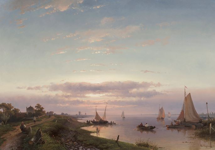 Charles Henri Joseph Leickert - Evening river scene in summer | MasterArt